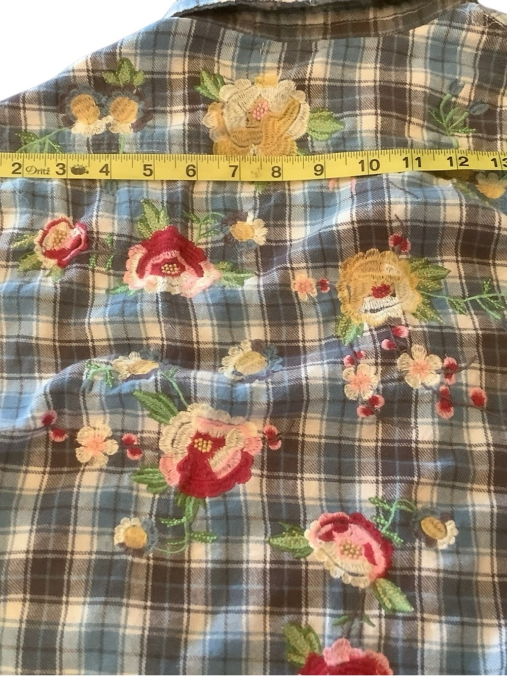 MM Vintage Plaid Embroidered Shirt Boho Festival Floral Back Top L - Picture 9 of 11